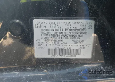 2015 Nissan Versa 1.6 S z USA, uszkodzony, nr VIN 3N1CN7AP4FL830501